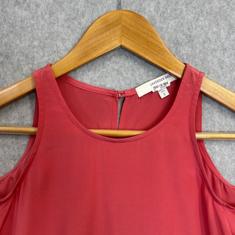Lavender Brown Silk Blouse Coral Pink Cold Shoulder 3/4 Sleeve Women Size Small - Picture 2 of 10